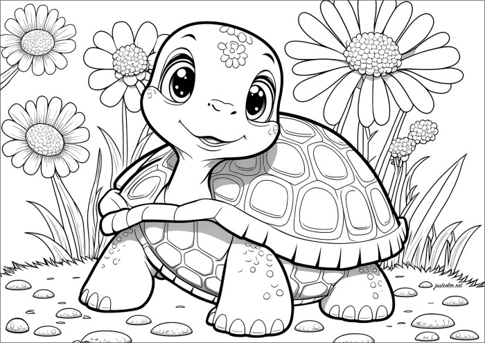 Cute animal coloring pages turtles with flowers