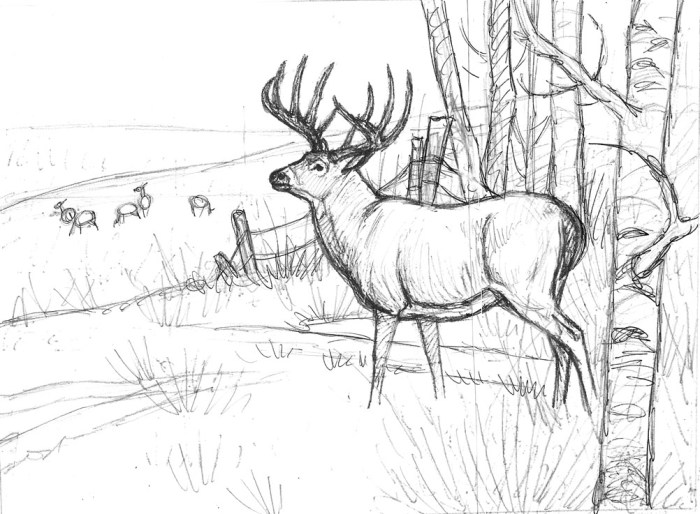 Doodle easy drawing of hunting