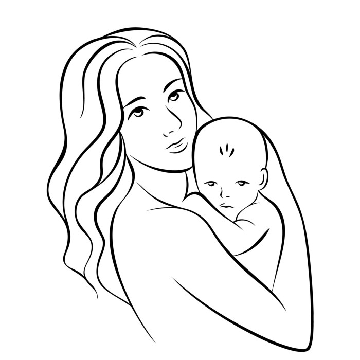 Mom holding a baby drawing easy